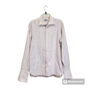 Ted Baker London Flip Cuff Shirt‎ Size 4 (M) Men Pink Stripe Cotton Turkey Mint